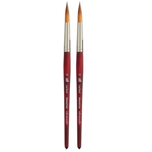Princeton Velvetouch Long Round Brush, Synthetic Bristles, Short Handle Mixed Media Paintbrush, Scarlet, Size 12, Pack Of 2 PBXP3950LR12-2