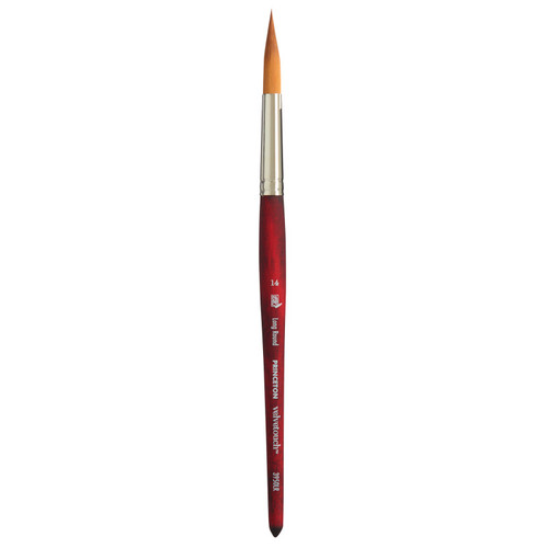 Princeton Velvetouch Long Round Brush, Synthetic Bristles, Short Handle Mixed Media Paintbrush, Scarlet, Size 14, 1 Count PBXP3950LR14