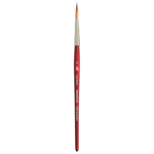 Princeton Velvetouch Long Round Brush, Synthetic Bristles, Short Handle Mixed Media Paintbrush, Scarlet, Size 6, 1 Count PBXP3950LR6