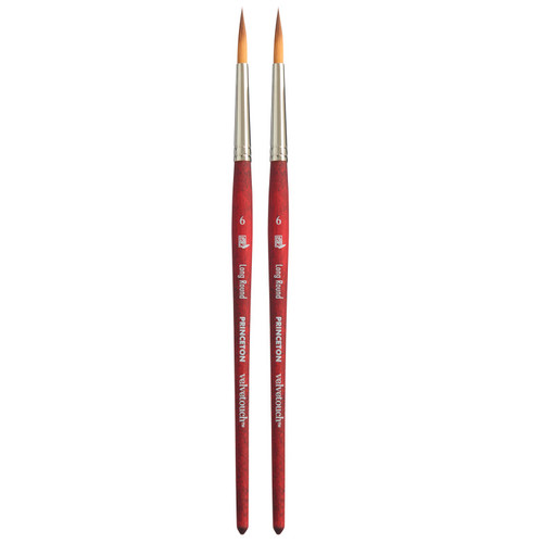 Princeton Velvetouch Long Round Brush, Synthetic Bristles, Short Handle Mixed Media Paintbrush, Scarlet, Size 6, Pack Of 2 PBXP3950LR6-2