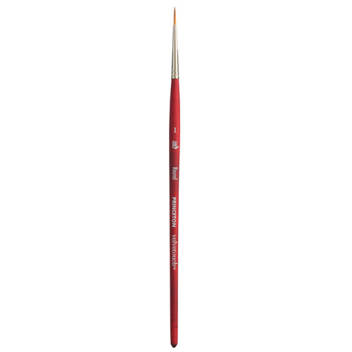 Princeton Velvetouch Round Brush, Synthetic Bristles, Short Handle Mixed Media Paintbrush, Scarlet, Size 1, 1 Count PBXP3950R1