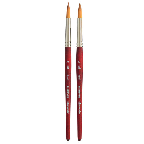 Princeton Velvetouch Round Brush, Synthetic Bristles, Short Handle Mixed Media Paintbrush, Scarlet, Size 10, Pack Of 2 PBXP3950R10-2