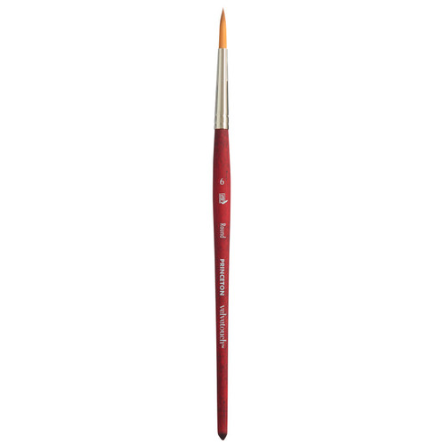 Princeton Velvetouch Round Brush, Synthetic Bristles, Short Handle Mixed Media Paintbrush, Scarlet, Size 6, 1 Count PBXP3950R6