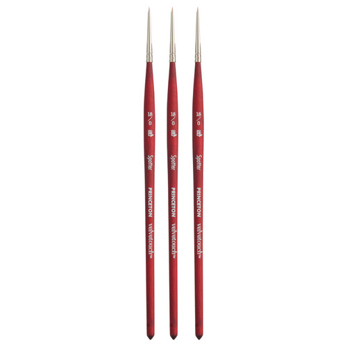 Princeton Velvetouch Spotter Brush, Synthetic Bristles, Short Handle Mixed Media Paintbrush, Scarlet, Size 18/0, Pack Of 3 PBXP3950SP180-3
