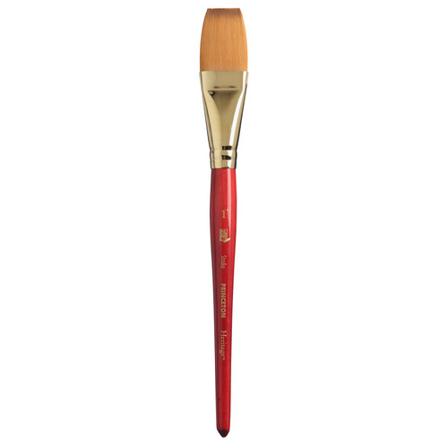Princeton Heritage Stroke Brush, Synthetic Bristles, Short Handle Watercolor Paintbrush, Scarlet, Size 1 Inch, 1 Count PBXP4050ST100