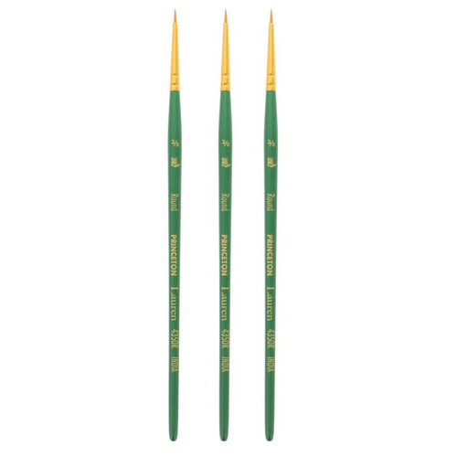 Princeton Lauren Round Brush, Synthetic Bristles, Short Handle Watercolor Paintbrush, Evergreen, Size 3/0, Pack Of 3 PBXP4350R30-3