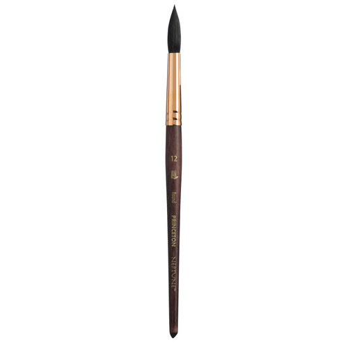 Princeton Neptune Round Brush, Synthetic Bristles, Short Handle Watercolor Paintbrush, Dark Wood, Size 12, 1 Count PBXP4750R12