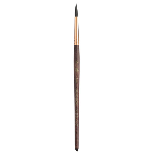 Princeton Neptune Round Brush, Synthetic Bristles, Short Handle Watercolor Paintbrush, Dark Wood, Size 6, 1 Count PBXP4750R6