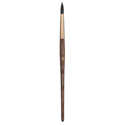 Princeton Neptune Round Brush, Synthetic Bristles, Short Handle Watercolor Paintbrush, Dark Wood, Size 8, 1 Count PBXP4750R8