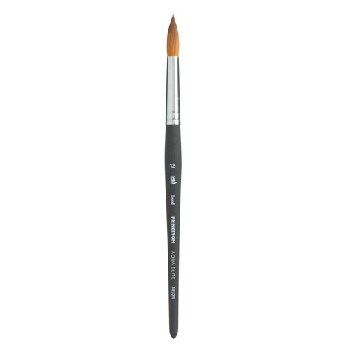 Princeton Aqua Elite Round Brush, Synthetic Bristles, Short Handle Watercolor Paintbrush, Matte Black, Size 12, 1 Count PBXP4850R12