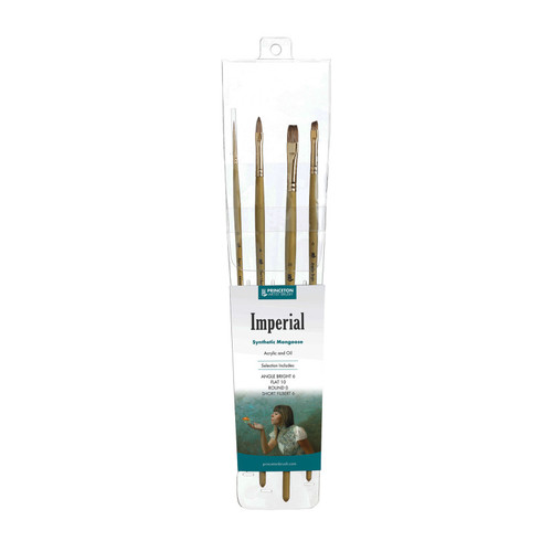 Princeton Imperial Brush Set, Synthetic Bristles, Long Handle Acrylic & Oil Paintbrush, Gold, 4 Pieces PBXP6600SET400