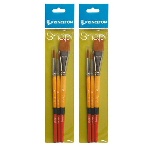 Princeton Snap! Brush Set No. 2, Synthetic Bristles, Short Handle Mixed Media Paintbrush, Multicolor, 3 Per Set, 2 Sets PBXP9650SET2-2