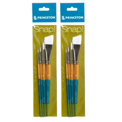 Princeton Snap! Brush Set No. 3, Synthetic Bristles, Short Handle Mixed Media Paintbrush, Multicolor, 4 Per Set, 2 Sets PBXP9850SET3-2