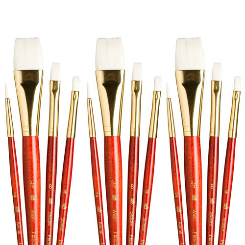 Princeton Realvalue Brush Set, White Taklon Bristles, Short Handle Mixed Media Paintbrush, Red, 4 Per Set, 3 Sets PBXPR9125-3