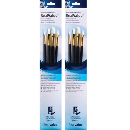 Princeton Realvalue Brush Set, White Taklon Bristles, Long Handle Mixed Media Paintbrush, Dark Blue, 4 Per Set, 2 Sets PBXPR9130-2