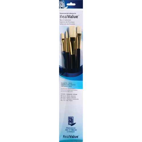 Princeton Realvalue Brush Set, Natural Bristles, Long Handle Mixed Media Paintbrush, Dark Blue, 4 Pieces PBXPR9131