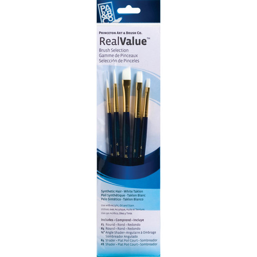 Princeton Realvalue Brush Set, White Taklon Bristles, Short Handle Mixed Media Paintbrush, Dark Blue, 5 Pieces PBXPR9136