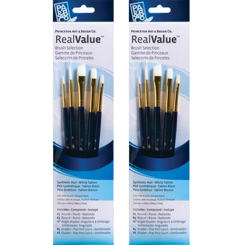 Princeton Realvalue Brush Set, White Taklon Bristles, Short Handle Mixed Media Paintbrush, Dark Blue, 5 Per Set, 2 Sets PBXPR9136-2