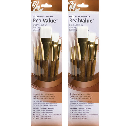 Princeton Realvalue Brush Set, White Taklon Bristles, Short Handle Mixed Media Paintbrush, Brown, 5 Per Set, 2 Sets PBXPR9144-2