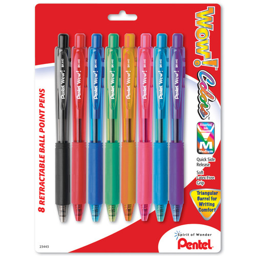 Pentel Wow! Retractable Ball Point Pens, 8-Pack Assorted PENBK440BP8M