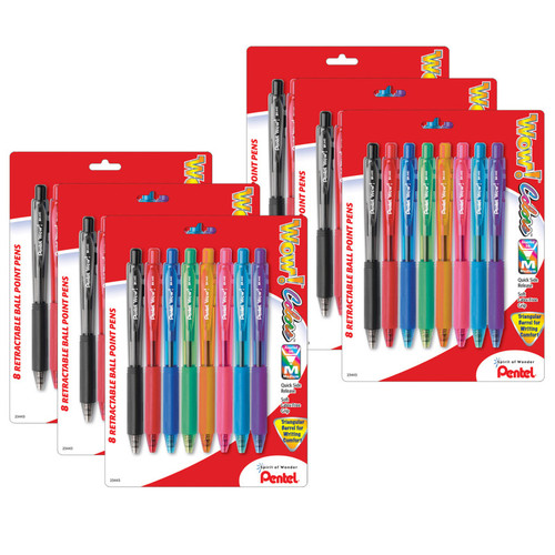 Pentel Wow! Retractable Ball Point Pens, Assorted, 8 Per Pack, 6 Packs PENBK440BP8M-6