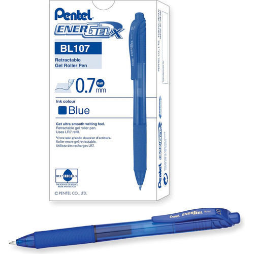 Pentel Energel-X Retractable Liquid Gel Pen, Blue, 0.7Mm, Pack Of 12 PENBL107C-12