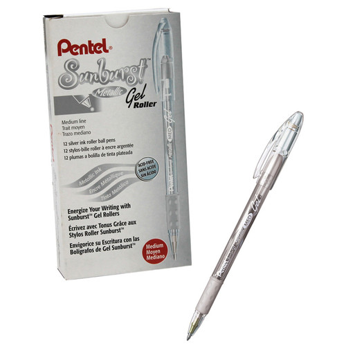 Pentel Sunburst Metallic Pen, Silver, Pack Of 12 PENK908Z-12