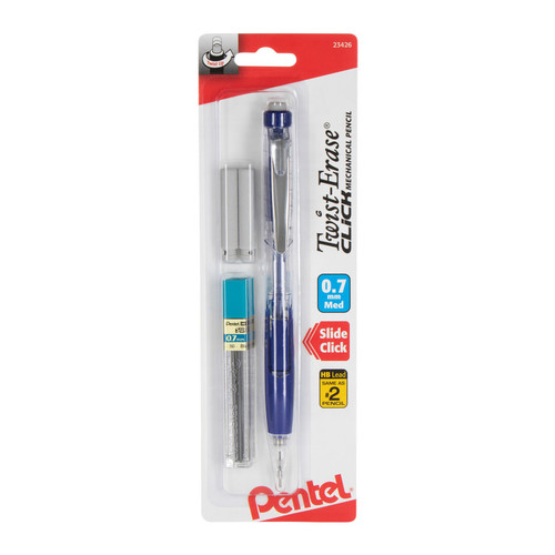 Pentel Twist-Erase Click Mechanical Pencil (0.7Mm) Clear Barrel, 1-Pack With Lead & 2 Erasers PENPD277TLEBP