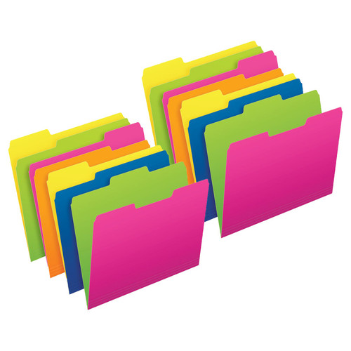 Pendaflex Twisted Glow File Folders, Letter Size, Assorted Colors, 1/3 Cut, 12 Per Pack, 2 Packs PFX40526-2