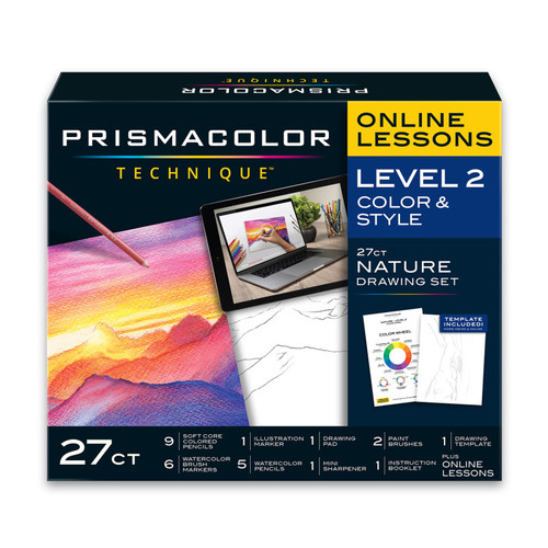 Prismacolor Technique, Art Supplies And Digital Art Lessons, Nature Drawing Set, Level 2, Sunset Landscape Drawing, 27 Count PSM2154395