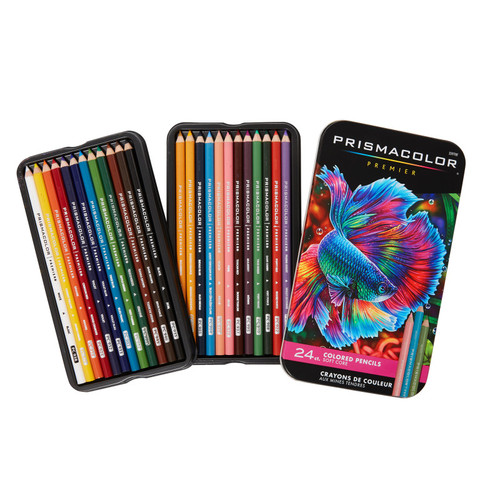 Prismacolor Premier Colored Pencils Tin, Soft Core, Assorted, 24 Pack PSM3597THT