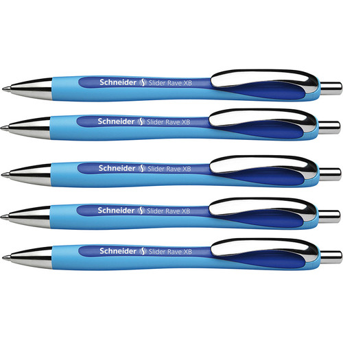 Schneider Rave Retractable Ballpoint Pen, Viscoglide Ink, 1.4 Mm, Blue, Pack Of 5 PSY132503-5