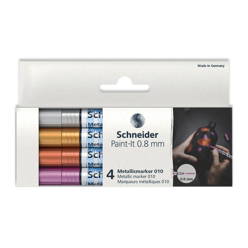 Schneider Paint-It 010 Metallic Markers, 0.8 Mm Tip, Wallet, 4 Assorted Ink Colors (Set 1) PSYML01011501
