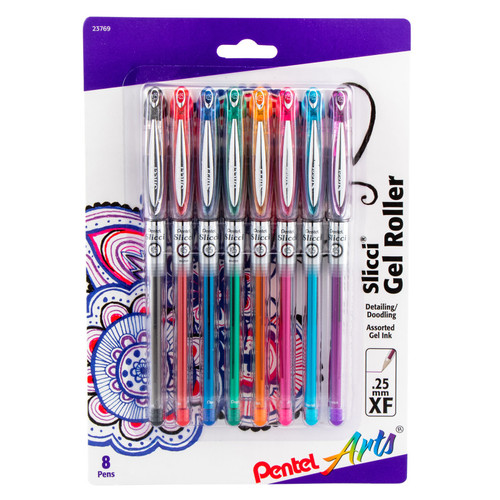 Pentel Slicci (0.25Mm) Extra Fine Gel Pen Assorted Ink, 8-Pack PTABG202BP8M