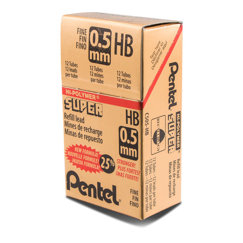 Pentel Super Hi-Polymer Lead Refill (0.5Mm) Fine, Hb, 12 Pieces/Tube, 12 Tubes/Box PTAC505HB