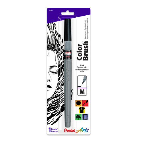 Pentel Color Brush With Pigment Ink, Medium Tip, Black, 1-Pack PTAFP5MBPA