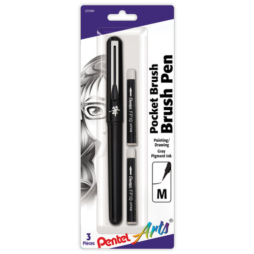 Pentel Pocket Brush Pen With 2 Black Refills PTAGFKP3BPA