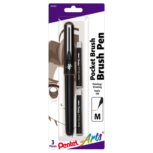 Pentel Pocket Brush Pen With 2 Sepia Refills PTAGFKP3BPSP