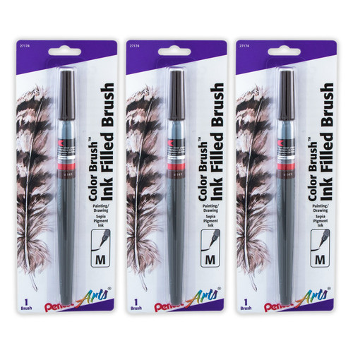 Pentel Color Brush With Pigment Ink, Medium Tip, Sepia, Pack Of 3 PTAGFPBP141-3