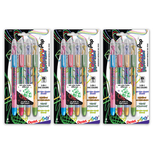 Pentel Krazy Pop Iridescent Gel Pen, 1.0Mm Bold Line, Assorted Ink (Xc/Bd/Cp/Dg), 4 Per Set, 3 Sets PTAK91PABP4M3-3