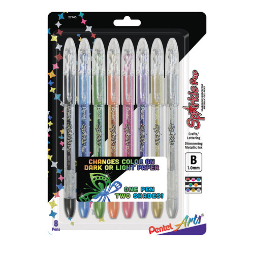 Pentel Sparkle Pop Metallic Gel Ink Pen, (1.0Mm) Bold Line, Assorted Ink, 8-Pack PTAK91PABP8M