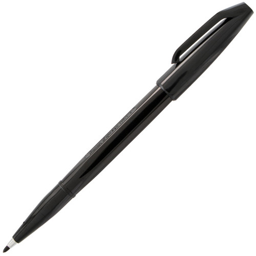 Pentel Sign Pen Fiber-Tipped Pen, Black Ink, Pack Of 12 PTAS520A