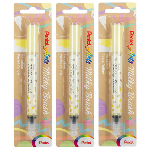 Pentel Milky Brush Pen, Pastel Yellow Ink, Pack Of 3 PTAXGFHBPPGX-3