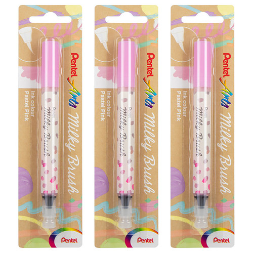 Pentel Milky Brush Pen, Pastel Pink Ink, Pack Of 3 PTAXGFHBPPPX-3
