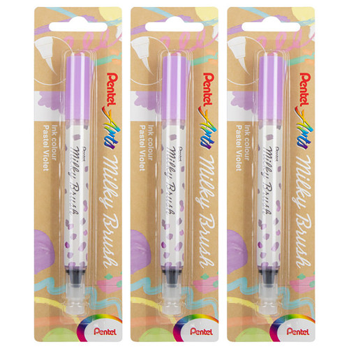 Pentel Milky Brush Pen, Pastel Violet Ink, Pack Of 3 PTAXGFHBPPVX-3