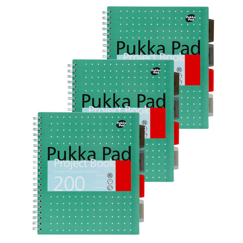 Pukka Metallic Green Letter Sized Subject Divider Notebook - Pack 3 PUK8748MET