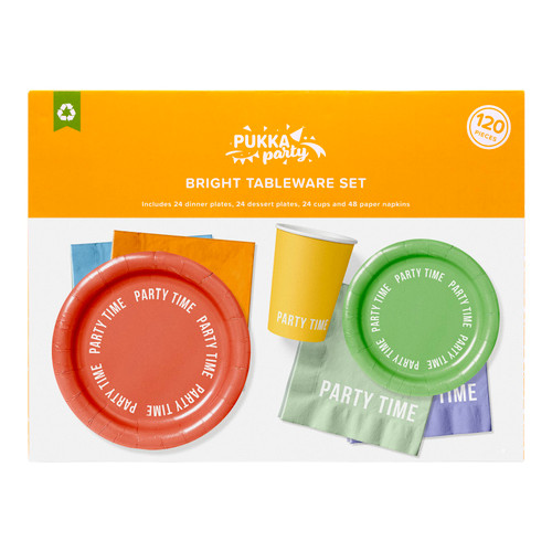 Pukka Bright Party Time Tableware Set, 116 Pieces PUKPTY640