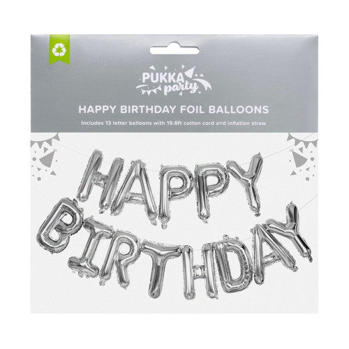 Pukka Happy Birthday Foil Balloon Garland, Silver PUKPTY654