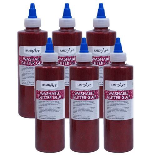 Handy Washable Glitter Glue, 8 Oz., Red, Pack Of 6 RPC146020-6
