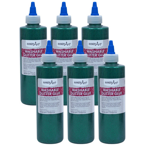 Handy Washable Glitter Glue, 8 Oz., Green, Pack Of 6 RPC146045-6